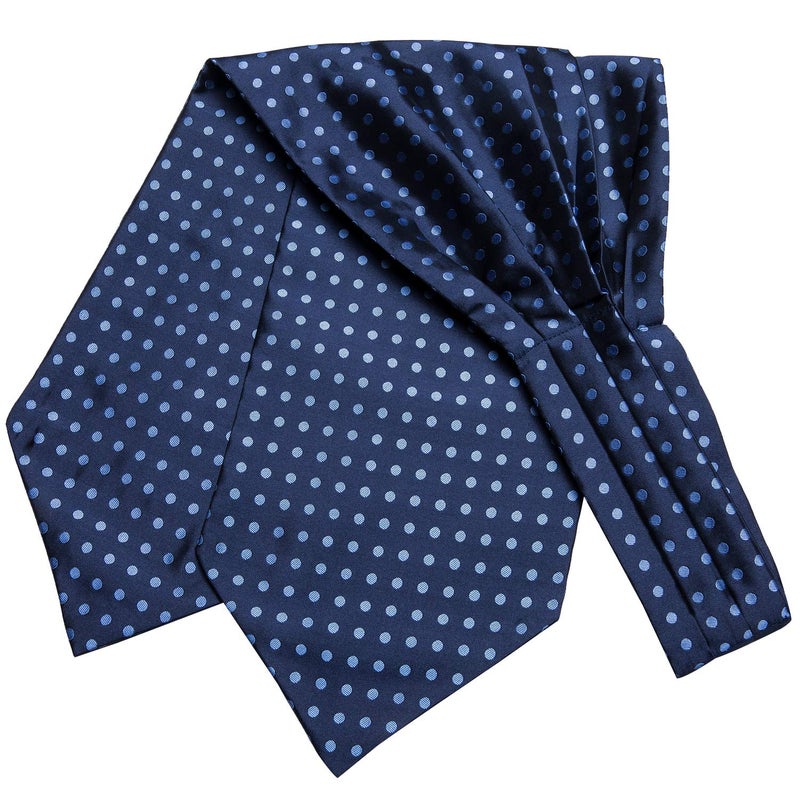 Dubulle Navy Blue Dots Ascot for Men Self Tie Mens Cravat and Pocket Square Cufflinks Wedding - Image 5